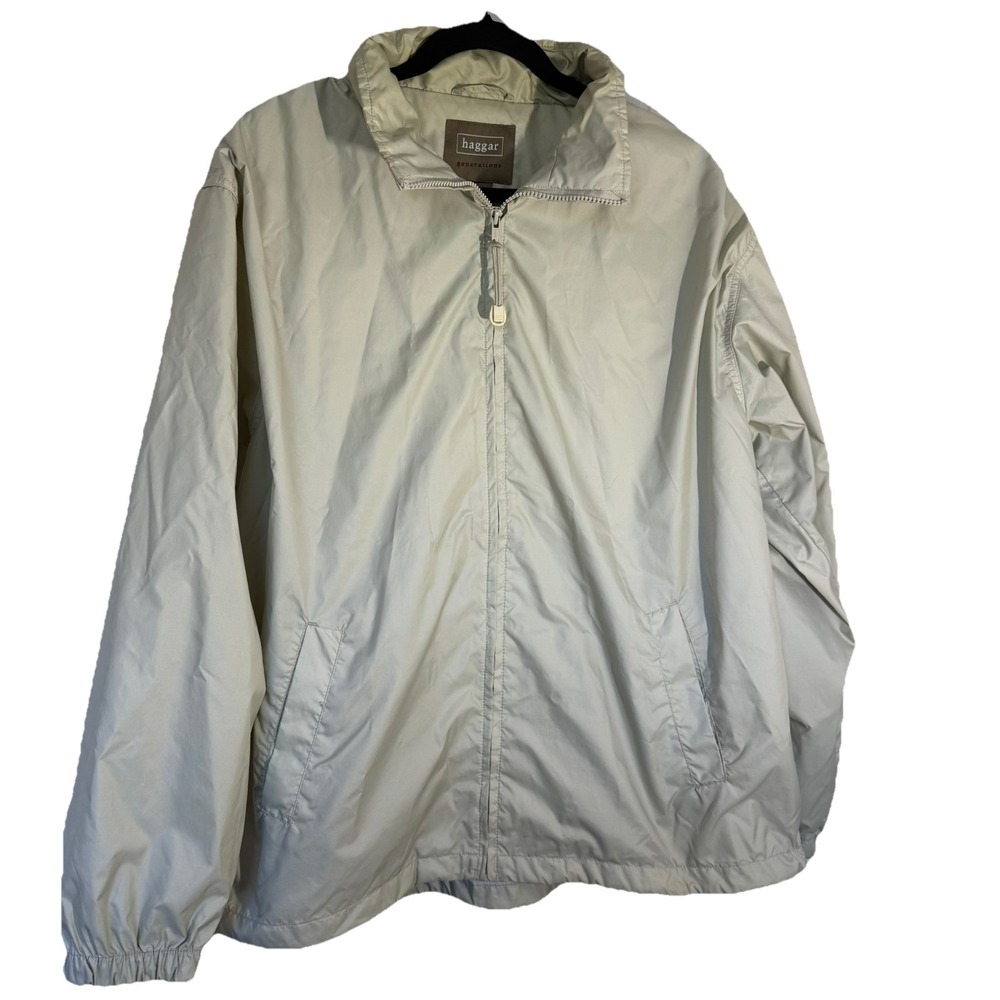 Haggar Generations Mens XL Full Zip Windbreaker Jacket Nylon Golf Khaki